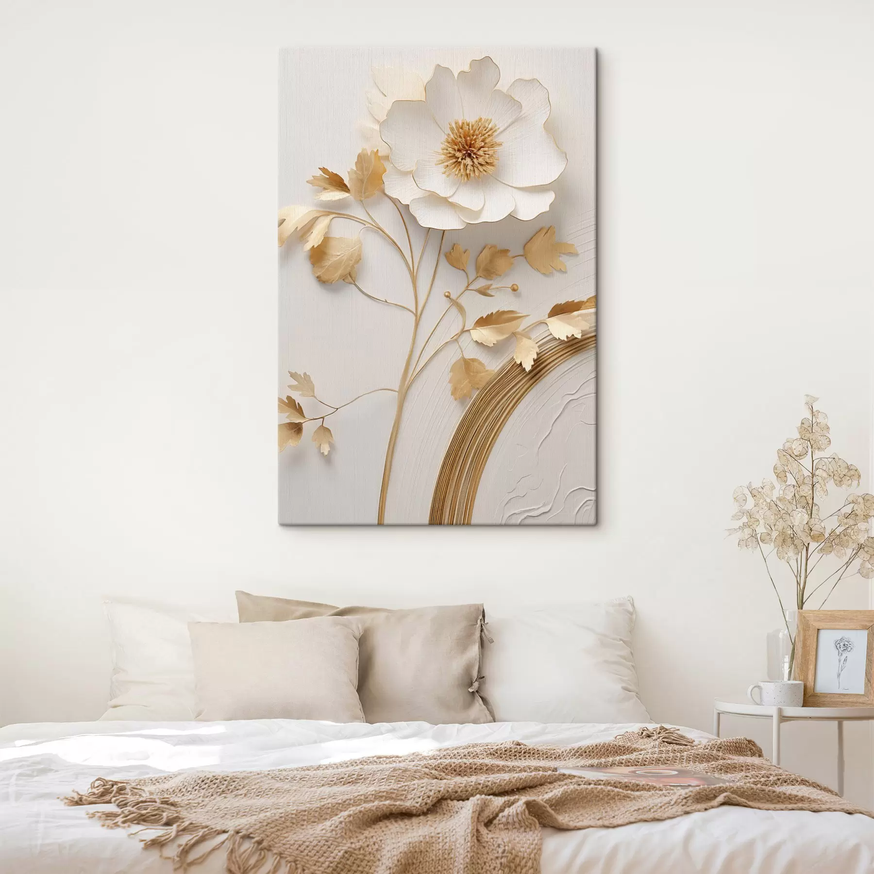 carta da parati Fiore bianco stilizzato, con pennellate imitate su uno sfondo ruvido nr. s49154