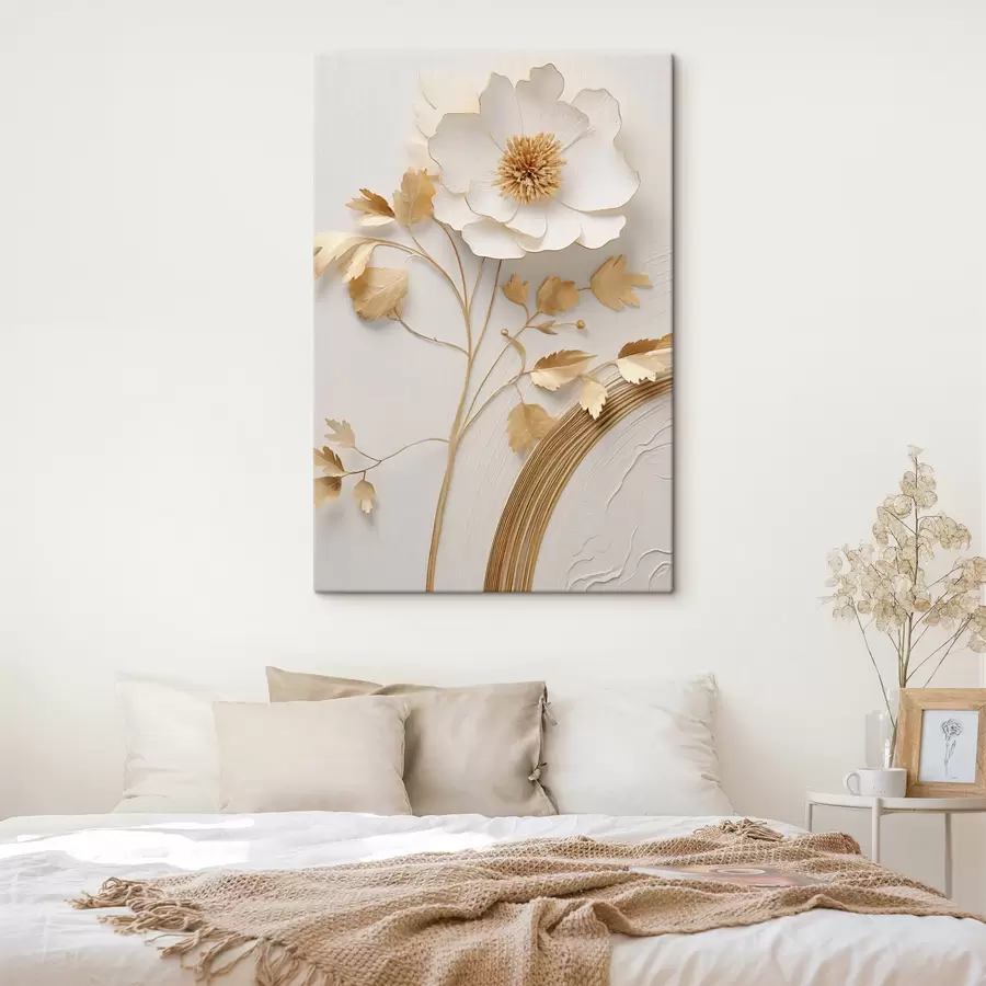 carta da parati Fiore bianco stilizzato, con pennellate imitate su uno sfondo ruvido nr. s49154