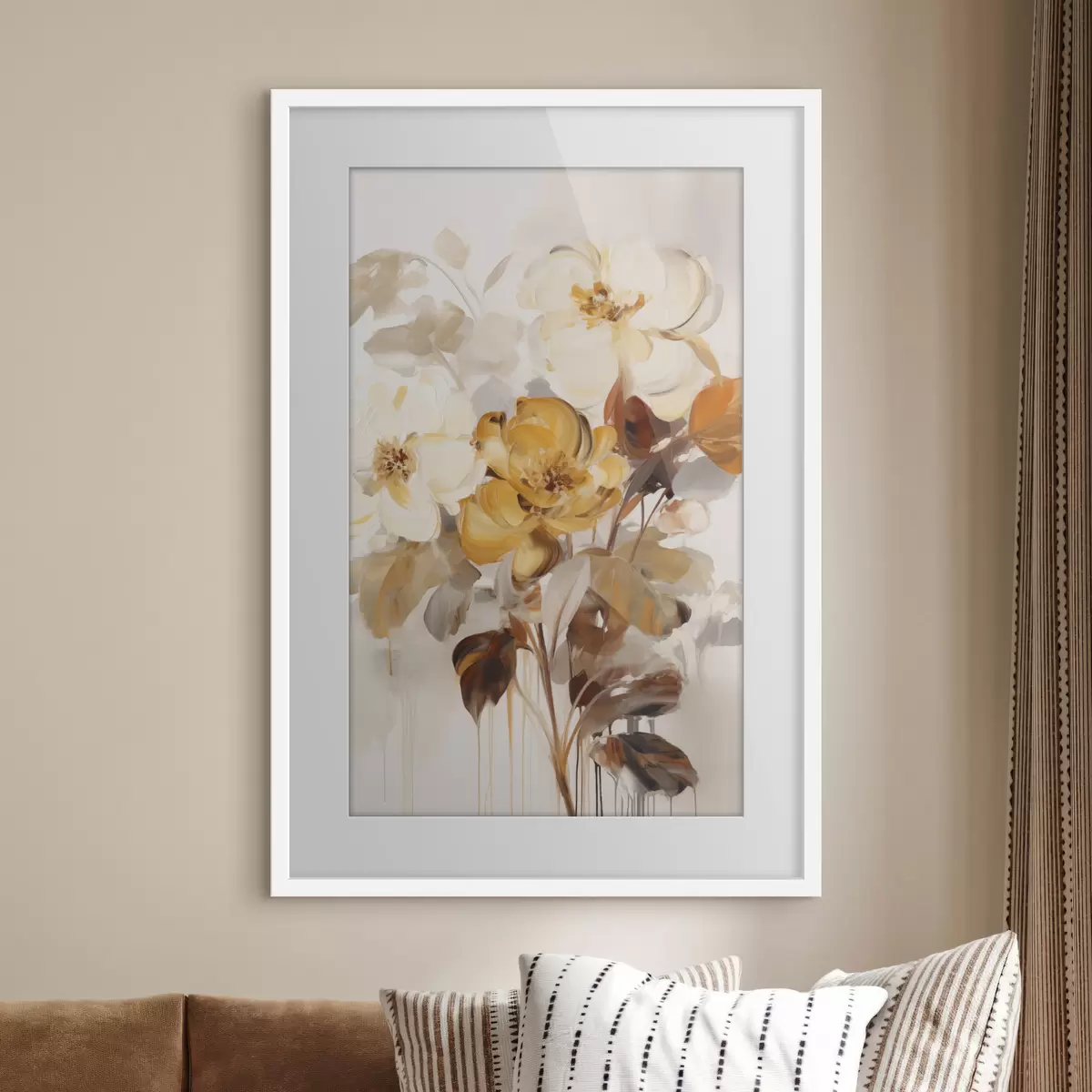 Poster Fiori astratti con foglie marroni, in stile pittorico e con pennellate f49146