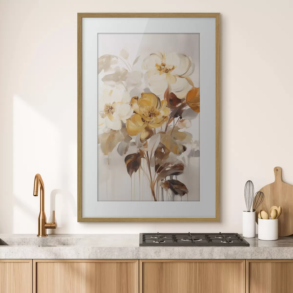 Poster Fiori astratti con foglie marroni, in stile pittorico e con pennellate f49146
