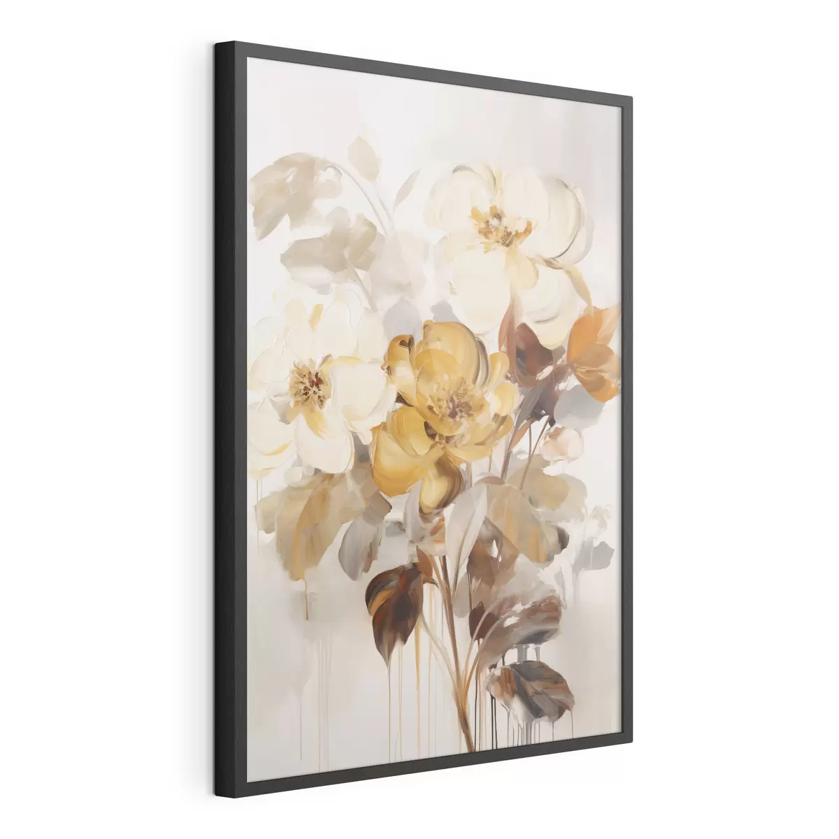 Poster Fiori astratti con foglie marroni, in stile pittorico e con pennellate f49146