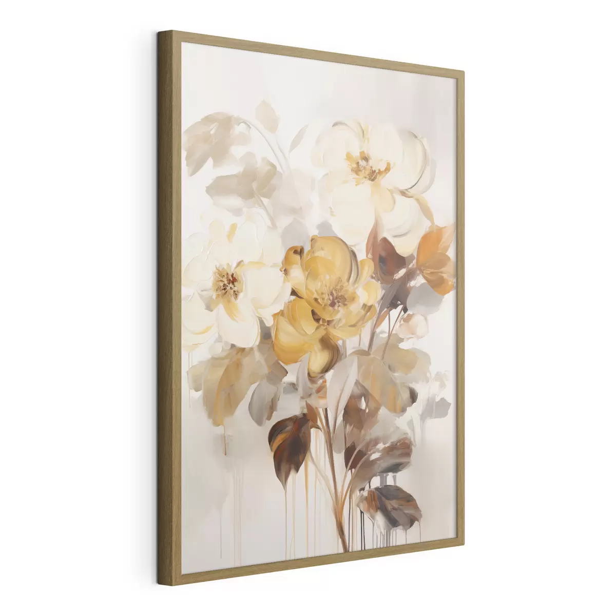 Poster Fiori astratti con foglie marroni, in stile pittorico e con pennellate f49146