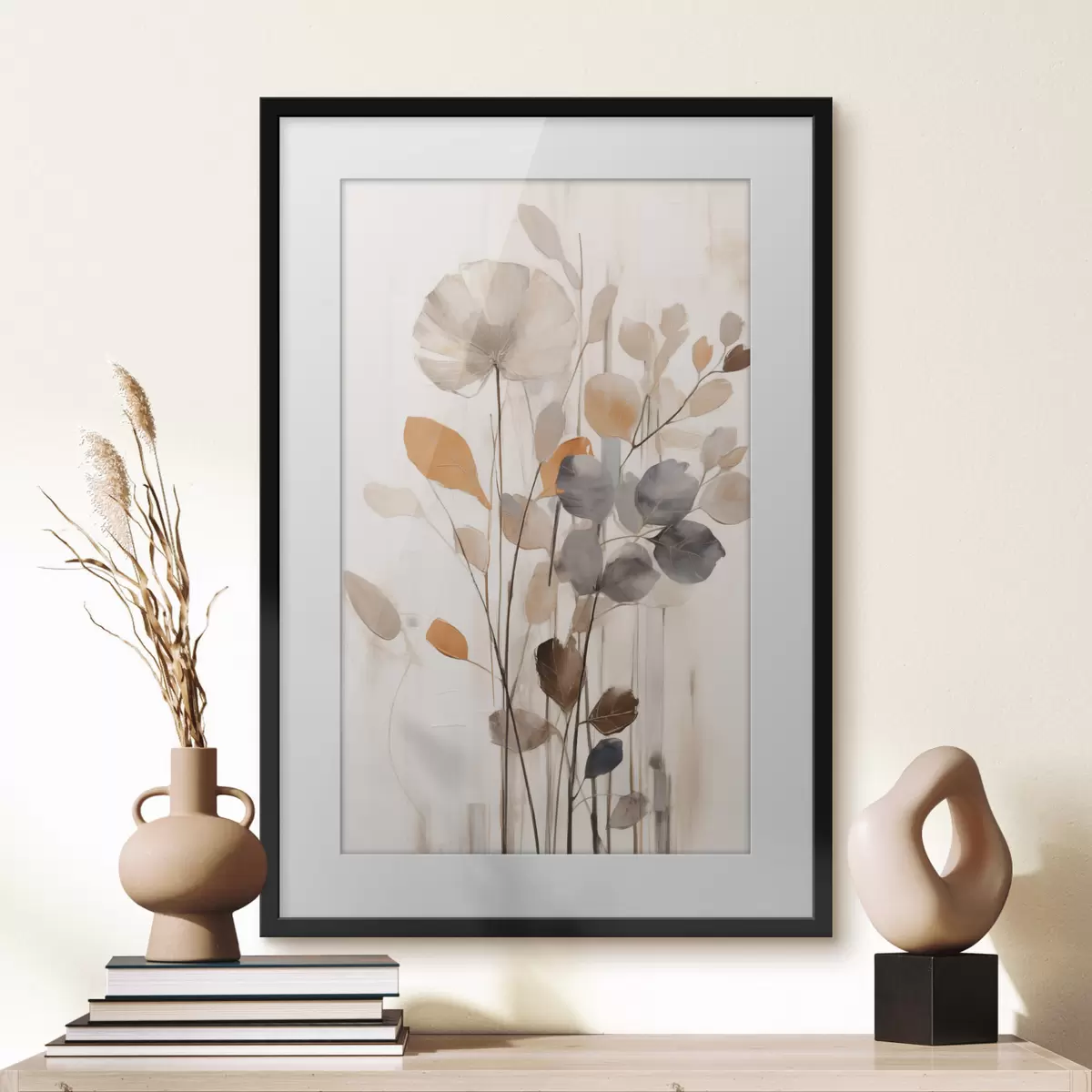Poster Composizione floreale dai toni tenui dell'arancione e del grigio, arte astratta f49148