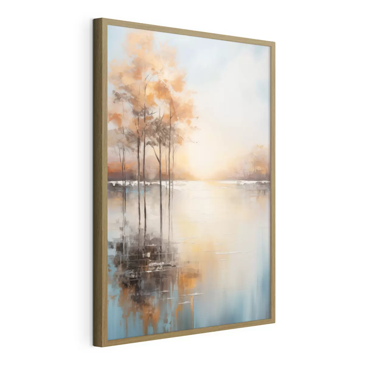 Poster Paesaggio, alberi dalle foglie arancioni, lago, il sole sullo sfondo f49152
