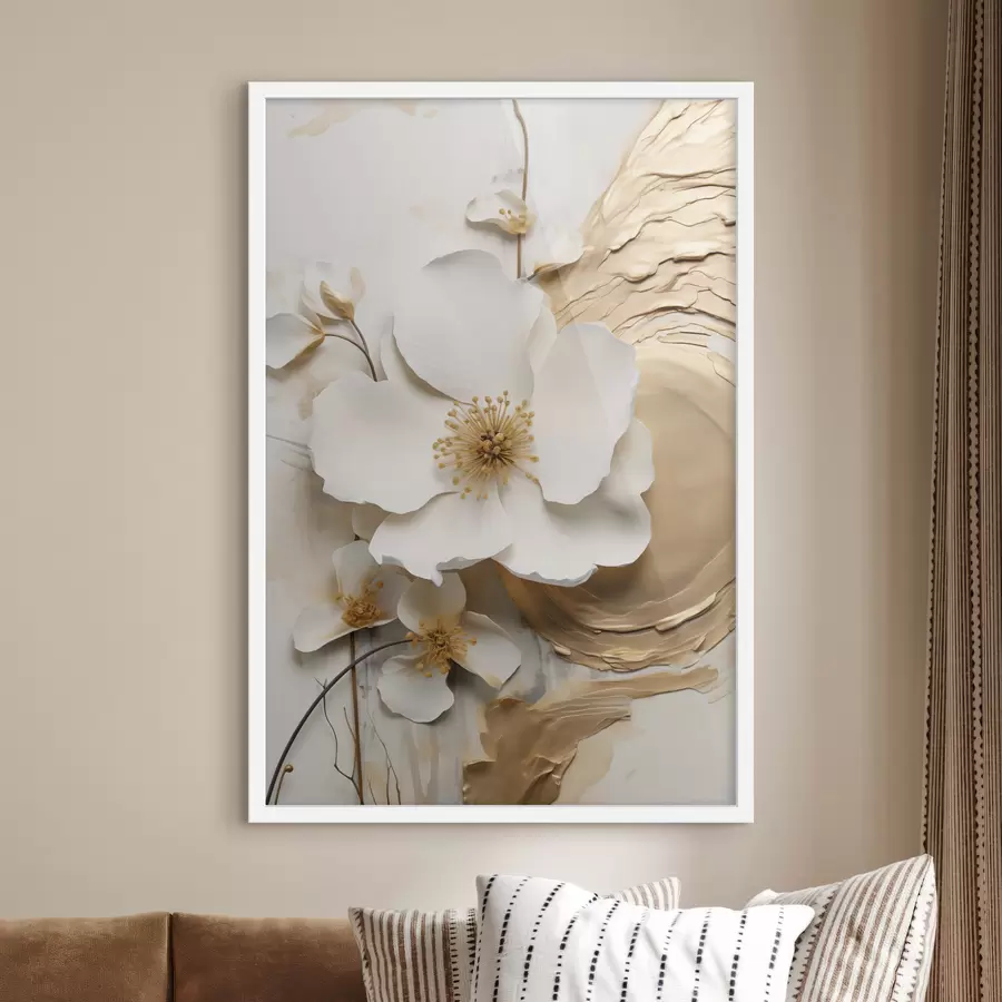 carta da parati Fiore bianco stilizzato, con pennellate imitate su uno sfondo ruvido nr. f49153
