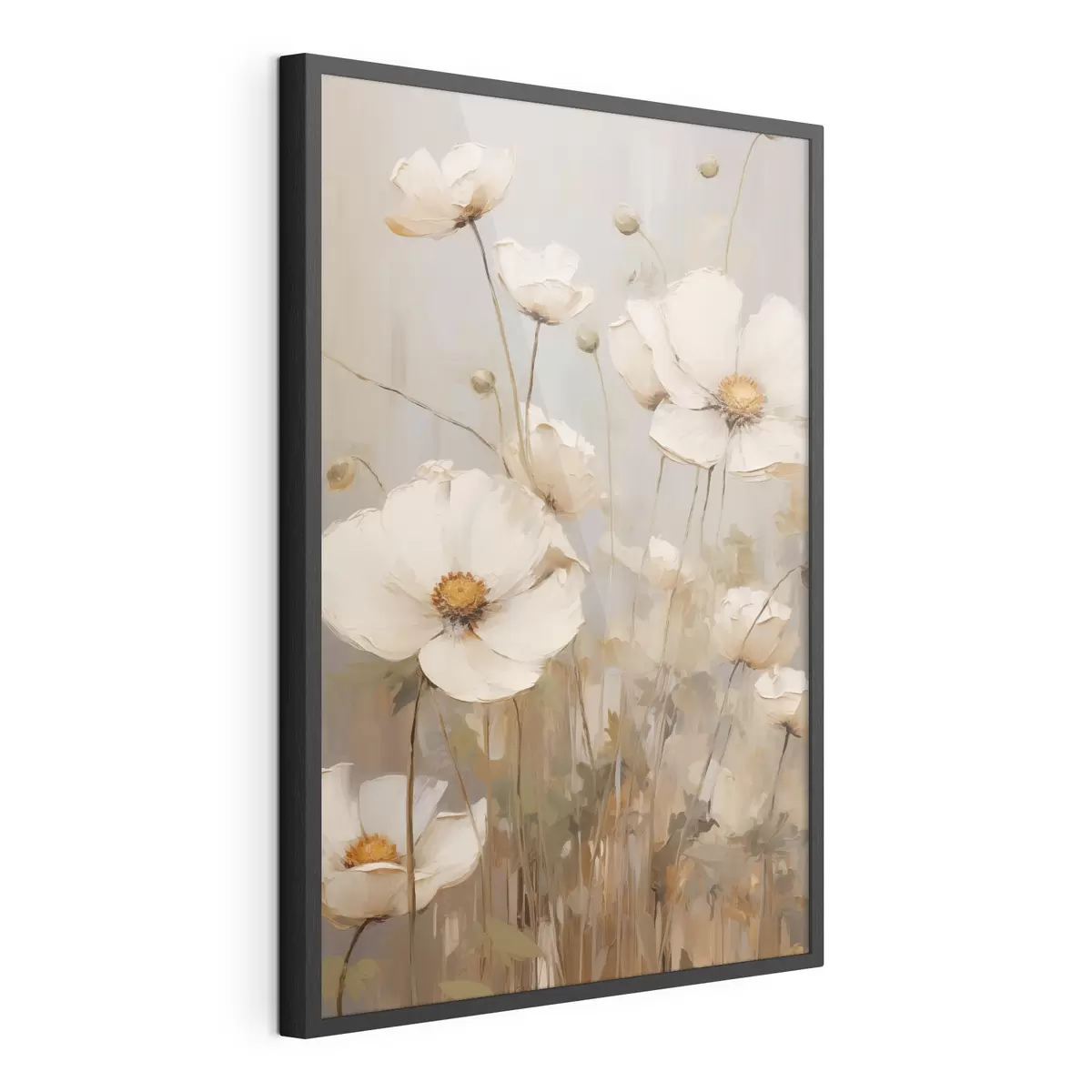Poster Papaveri bianchi dipinti in uno stile delicato e impressionista su uno sfondo dai toni tenui f49159