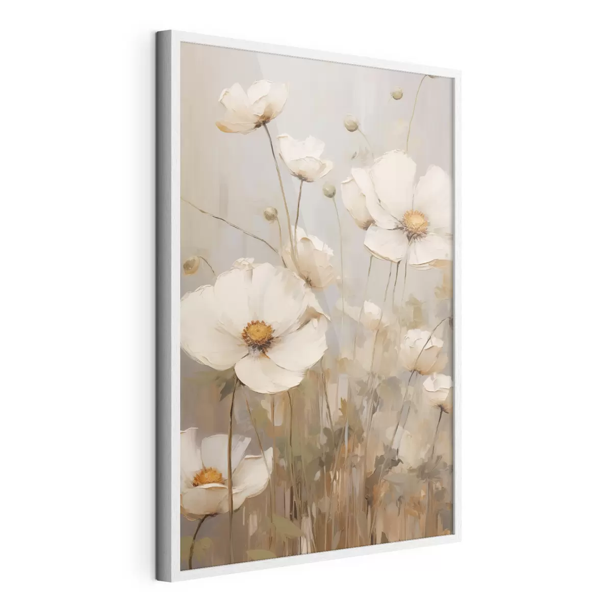 Poster Papaveri bianchi dipinti in uno stile delicato e impressionista su uno sfondo dai toni tenui f49159