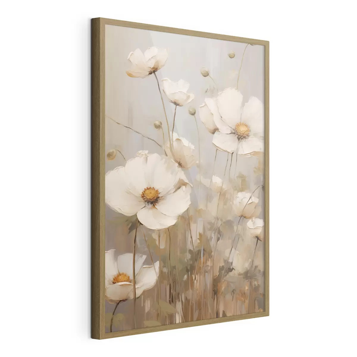 Poster Papaveri bianchi dipinti in uno stile delicato e impressionista su uno sfondo dai toni tenui f49159