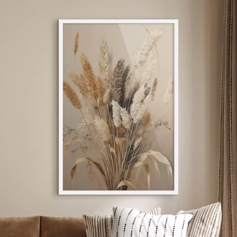 carta da parati Grano essiccato ed erba della pampa in varie tonalità di beige e marrone nr. f49163