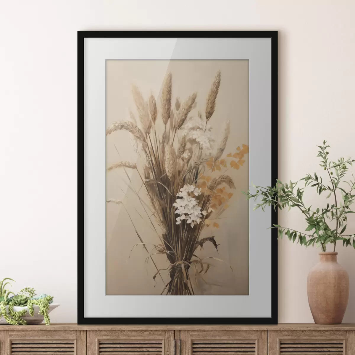 Poster Grano essiccato ed erba della pampa in varie tonalità di beige e marrone f49164