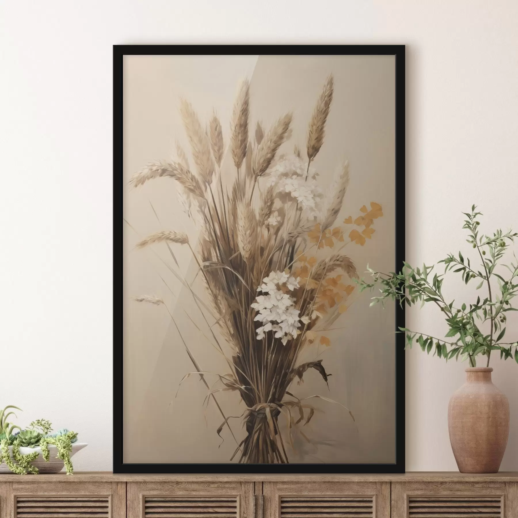 carta da parati Grano essiccato ed erba della pampa in varie tonalità di beige e marrone nr. f49164
