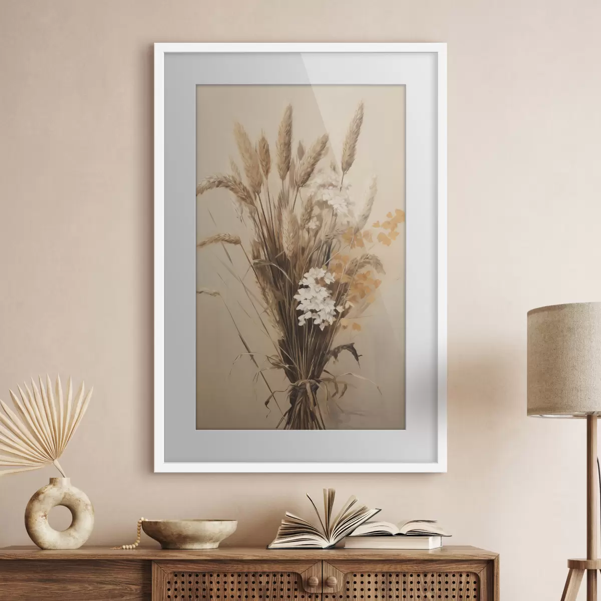 Poster Grano essiccato ed erba della pampa in varie tonalità di beige e marrone f49164