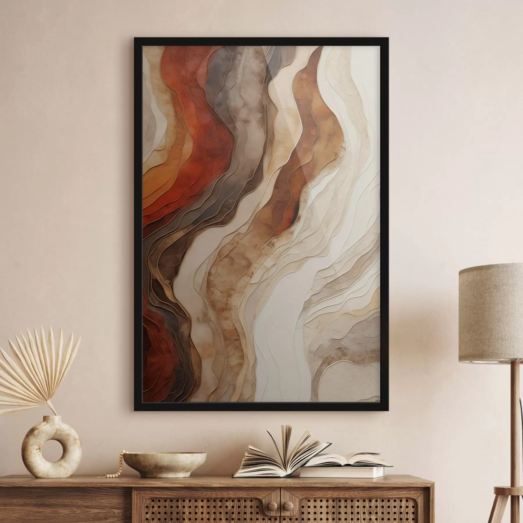 carta da parati Motivi astratti ondulati nei toni della terra, tra cui terracotta, beige e marrone nr. f49165