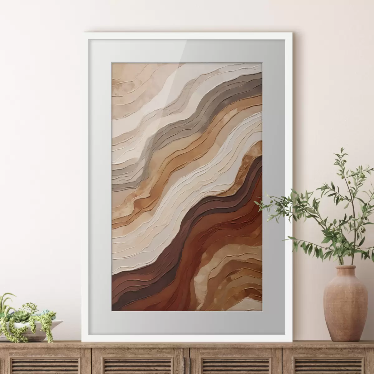 Poster Motivi astratti ondulati nei toni della terra, tra cui terracotta, beige e marrone f49166