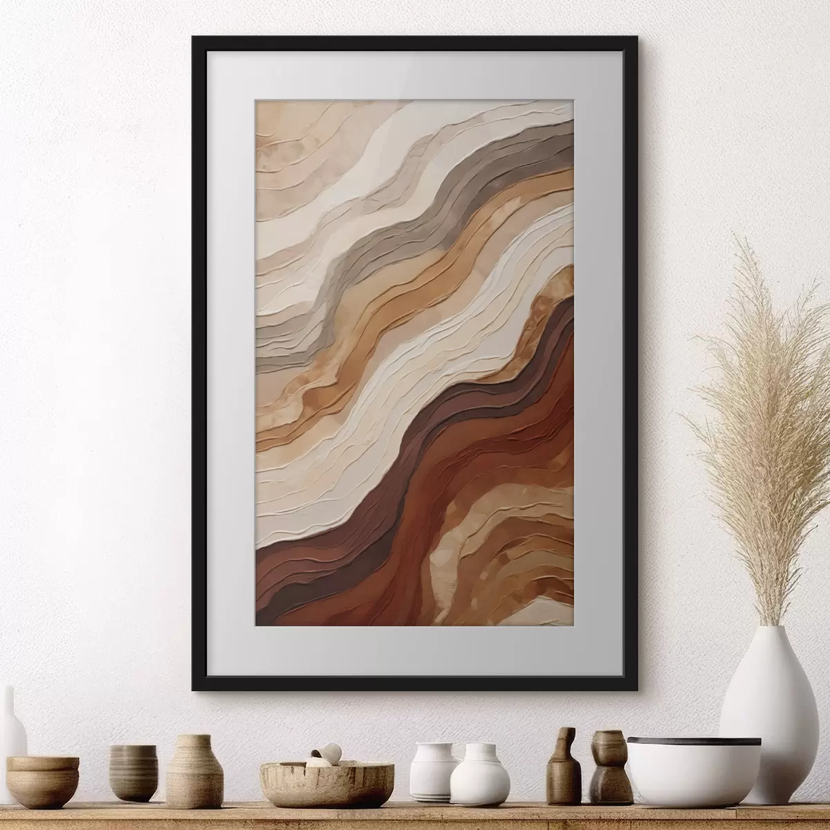 Poster Motivi astratti ondulati nei toni della terra, tra cui terracotta, beige e marrone f49166