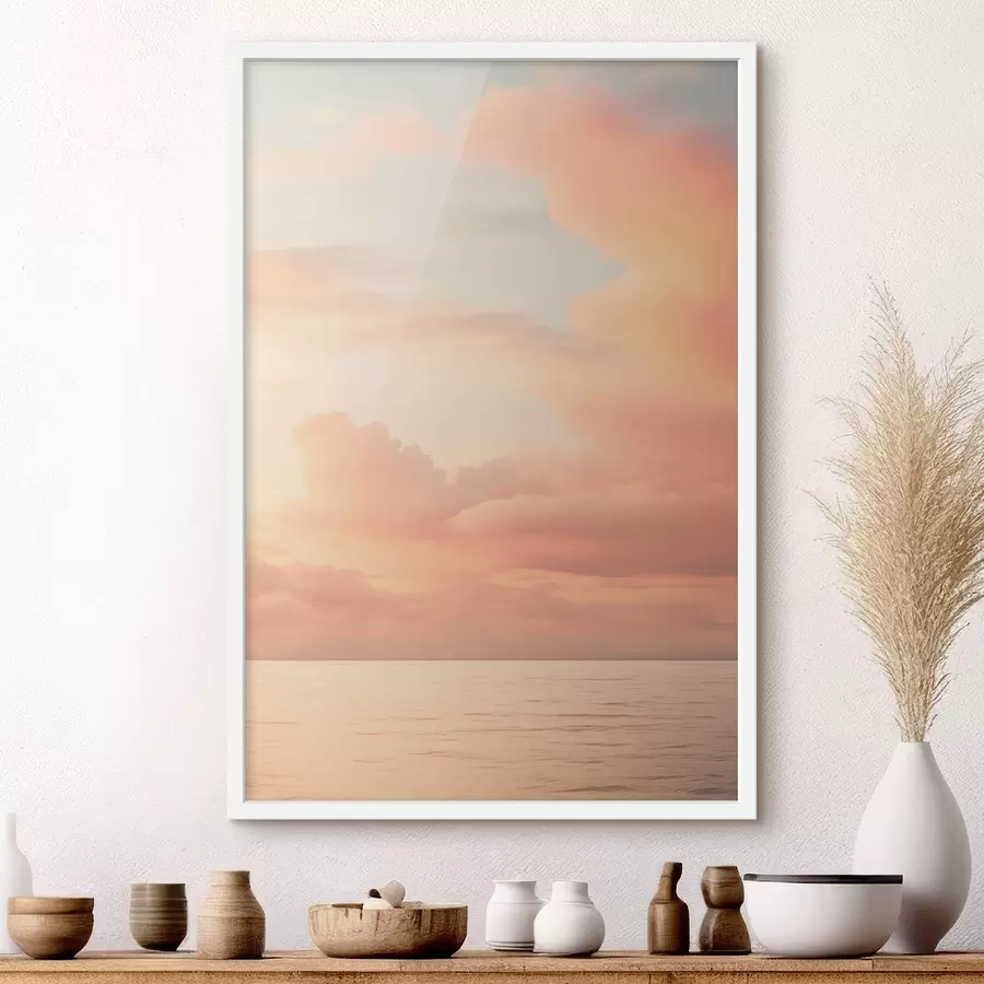 carta da parati Un cielo dai colori pastello, punteggiato da morbide nuvole, sopra un mare calmo e specchiato al tramonto nr. f49178