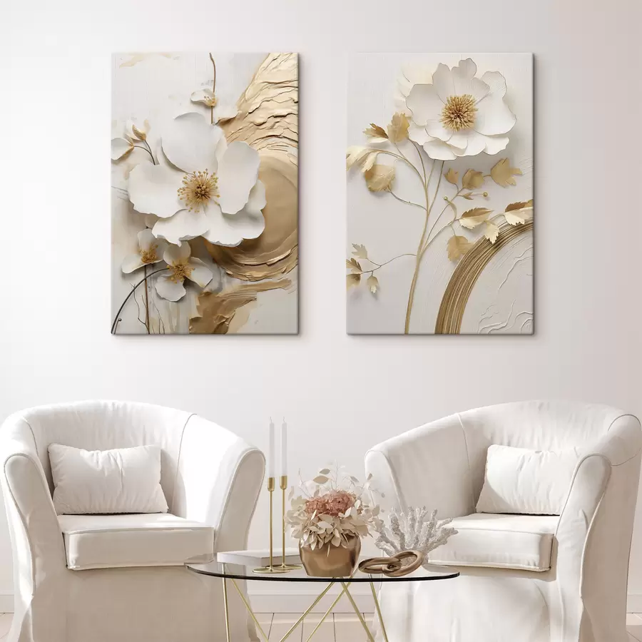 carta da parati Fiore bianco stilizzato, con pennellate imitate su uno sfondo ruvido nr. m30473