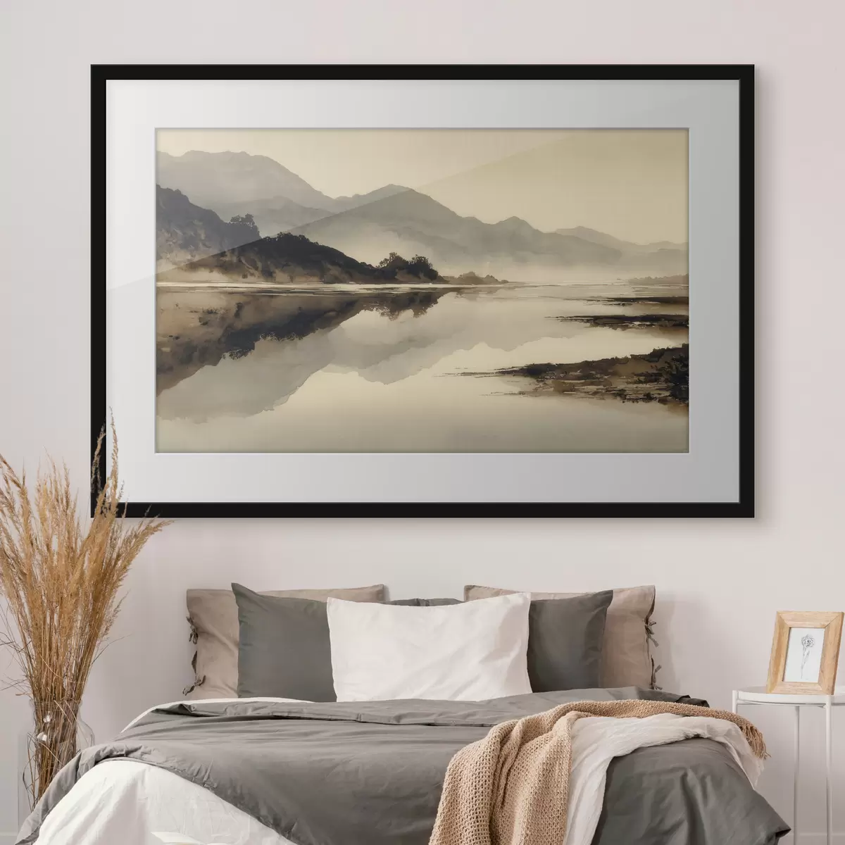 Poster Tranquillo paesaggio montano con riflessi sull'acqua f49185