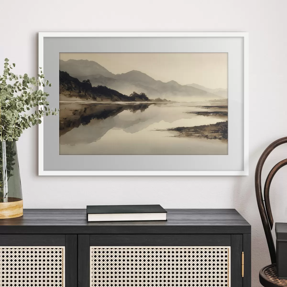 Poster Tranquillo paesaggio montano con riflessi sull'acqua f49185