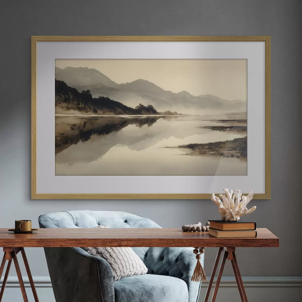 Poster Tranquillo paesaggio montano con riflessi sull'acqua f49185