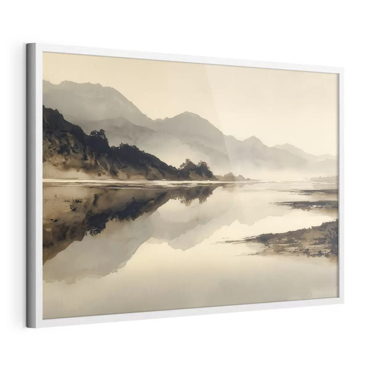 Poster Tranquillo paesaggio montano con riflessi sull'acqua f49185