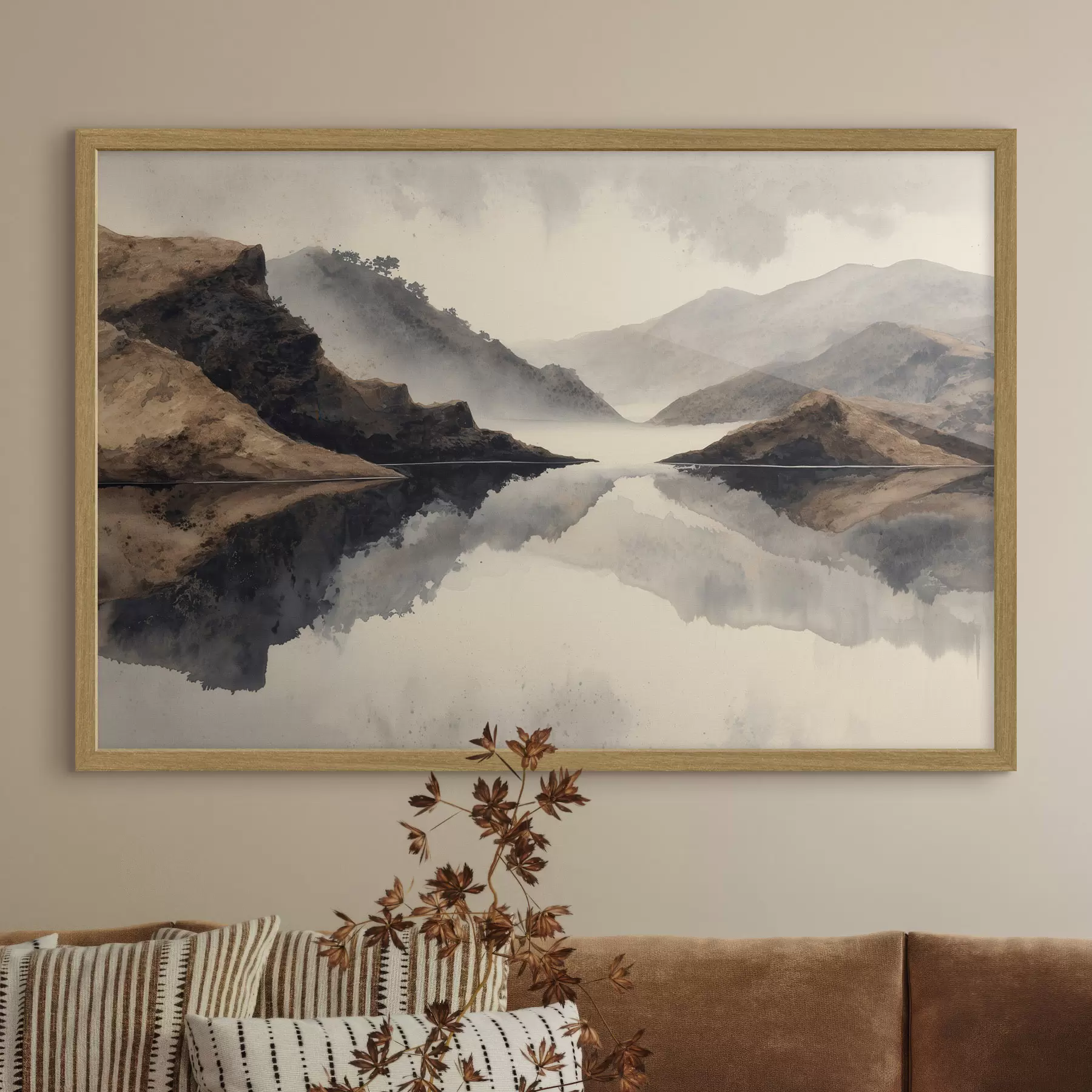carta da parati Montagne avvolte nella nebbia e un lago con riflessi specchiati nr. f49186