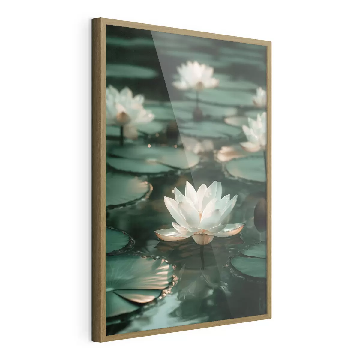Poster Fiori di loto chiari sull'acqua scura f49197