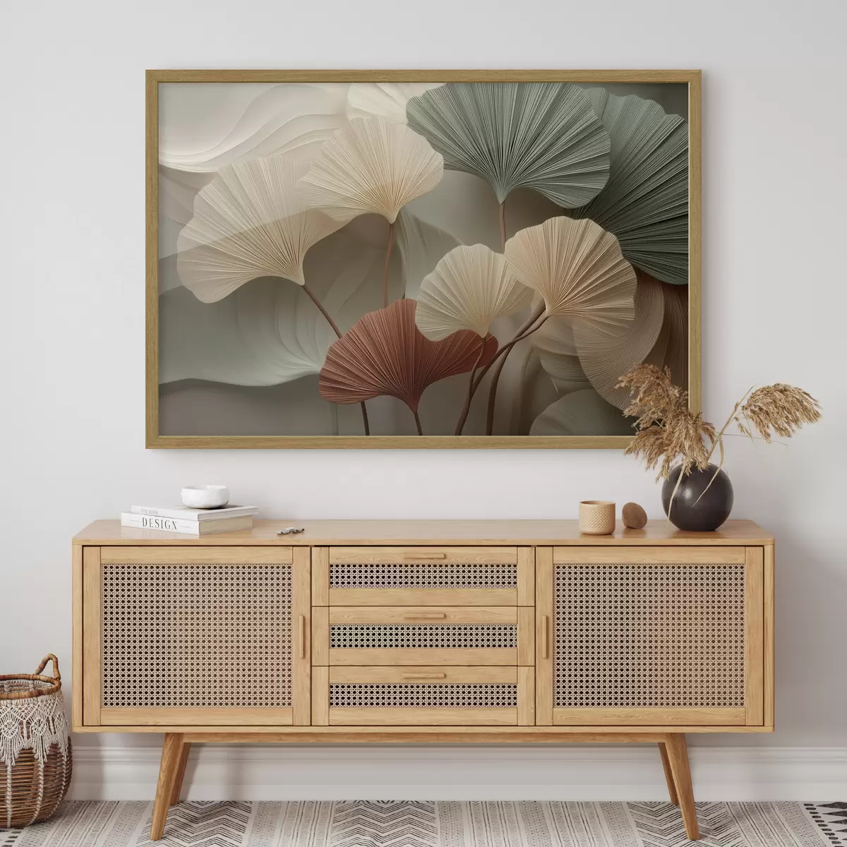 Poster Foglie di ginkgo stilizzate in tenui tonalità pastello f49199
