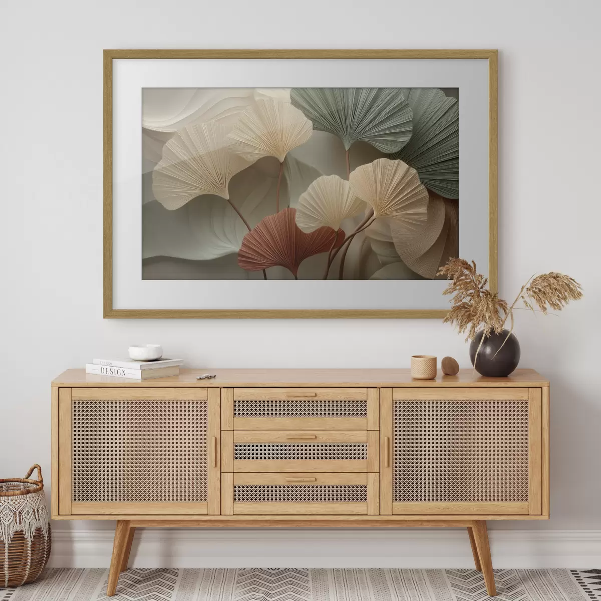 Poster Foglie di ginkgo stilizzate in tenui tonalità pastello f49199