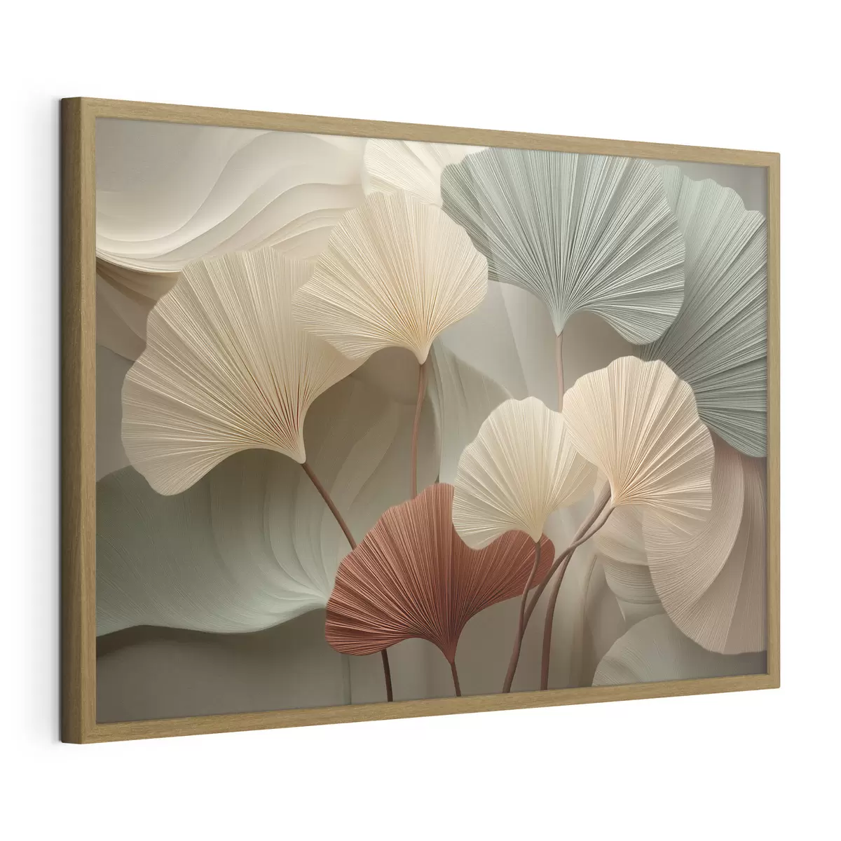 Poster Foglie di ginkgo stilizzate in tenui tonalità pastello f49199