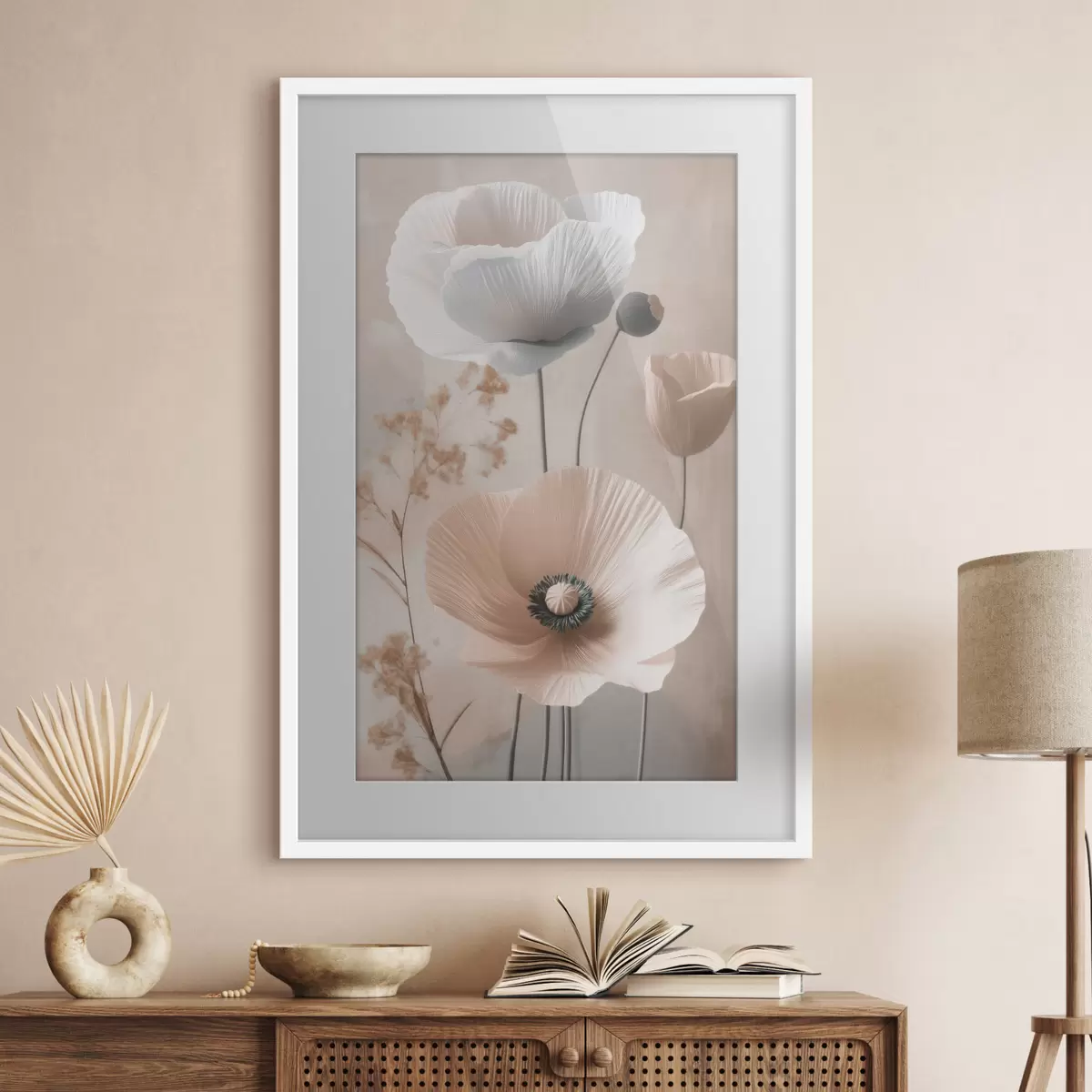 Poster Delicati papaveri con rami secchi f49201