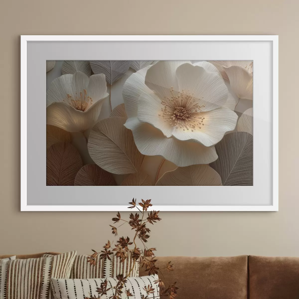Poster Fiori e foglie disposti a strati nei toni caldi f49218