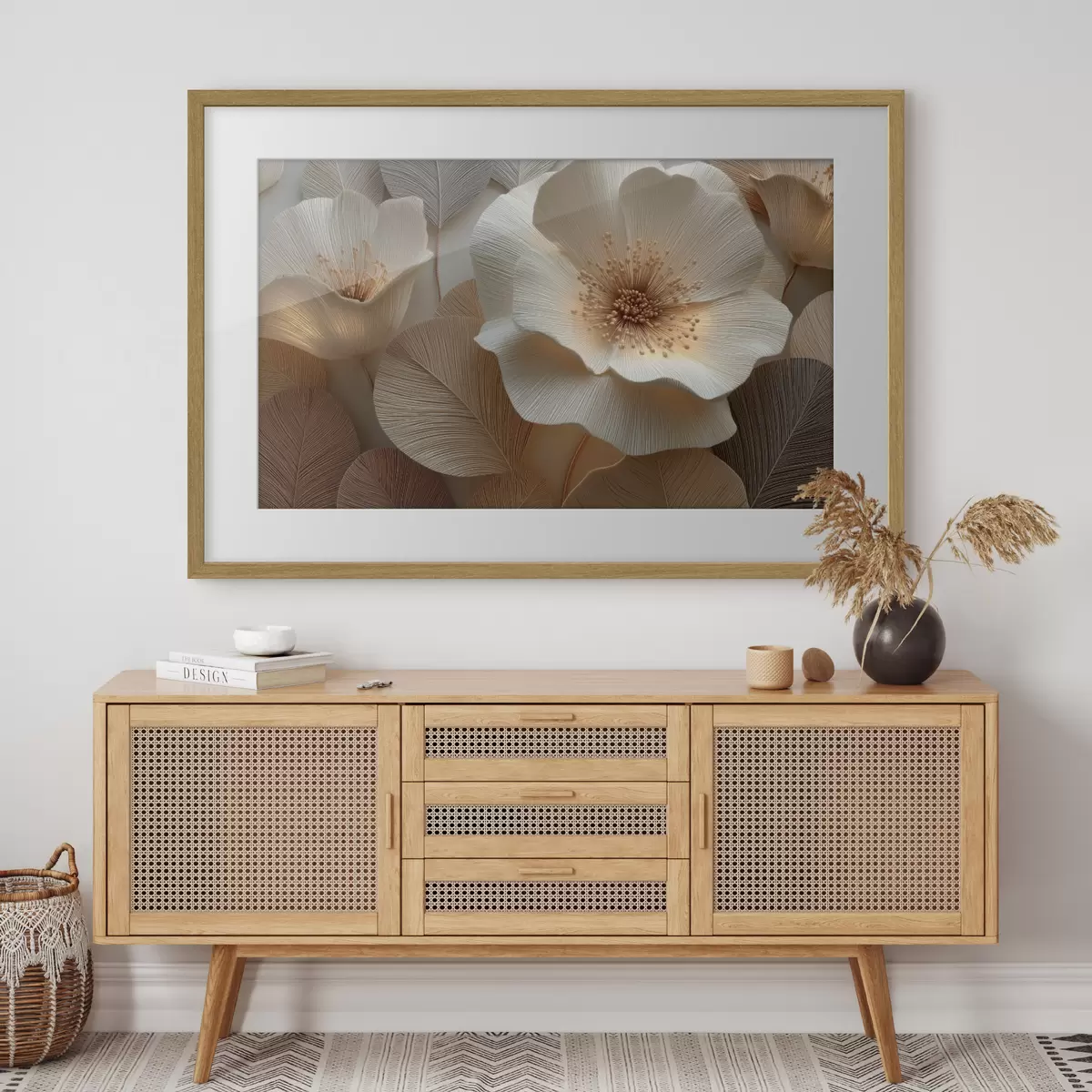 Poster Fiori e foglie disposti a strati nei toni caldi f49218