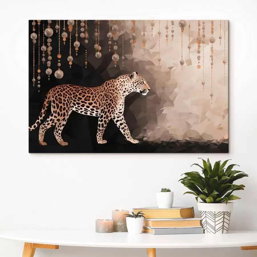 carta da parati Leopardo su sfondo geometrico con elementi sospesi nr. s49188