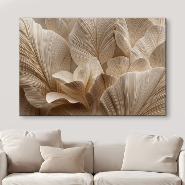 Quadri Foglie in rilievo nei toni caldi del beige, Quadri di fiori, s49198 : Uwalls.it