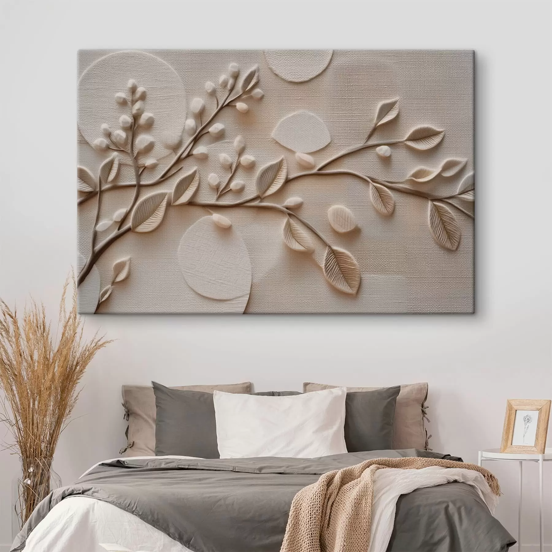carta da parati Rami in rilievo con foglie dai toni neutri nr. s49214