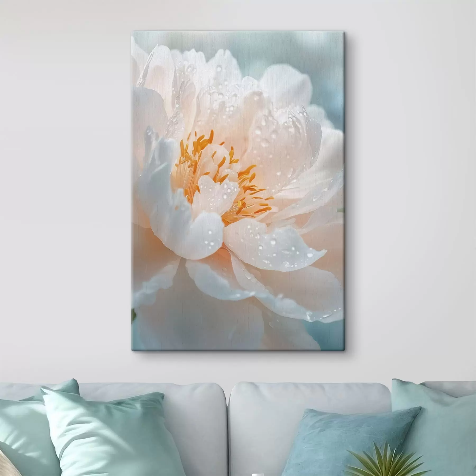 carta da parati Fiore in primo piano con gocce di rugiada e una luce soffusa nr. s49223