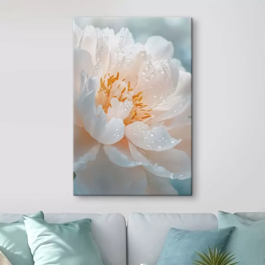carta da parati Fiore in primo piano con gocce di rugiada e una luce soffusa nr. s49223