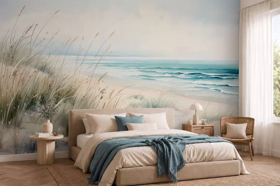 Carta da parati nature Spiaggia sabbiosa con onde e dune 