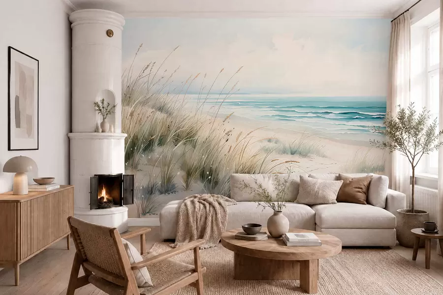 Carta da parati nature Spiaggia sabbiosa con onde e dune 