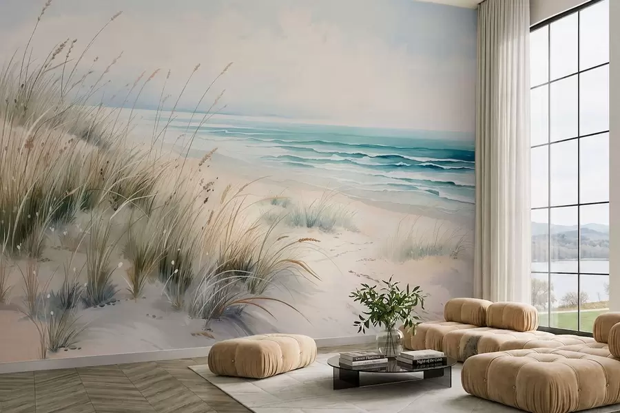 Carta da parati nature Spiaggia sabbiosa con onde e dune 