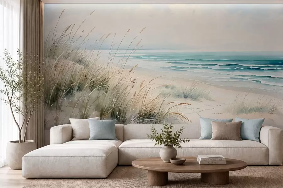 Carta da parati nature Spiaggia sabbiosa con onde e dune 