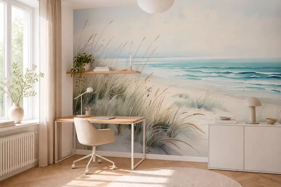 Carta da parati nature Spiaggia sabbiosa con onde e dune 