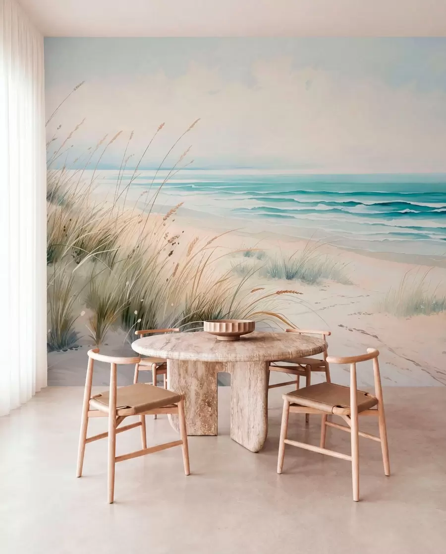 Carta da parati nature Spiaggia sabbiosa con onde e dune 