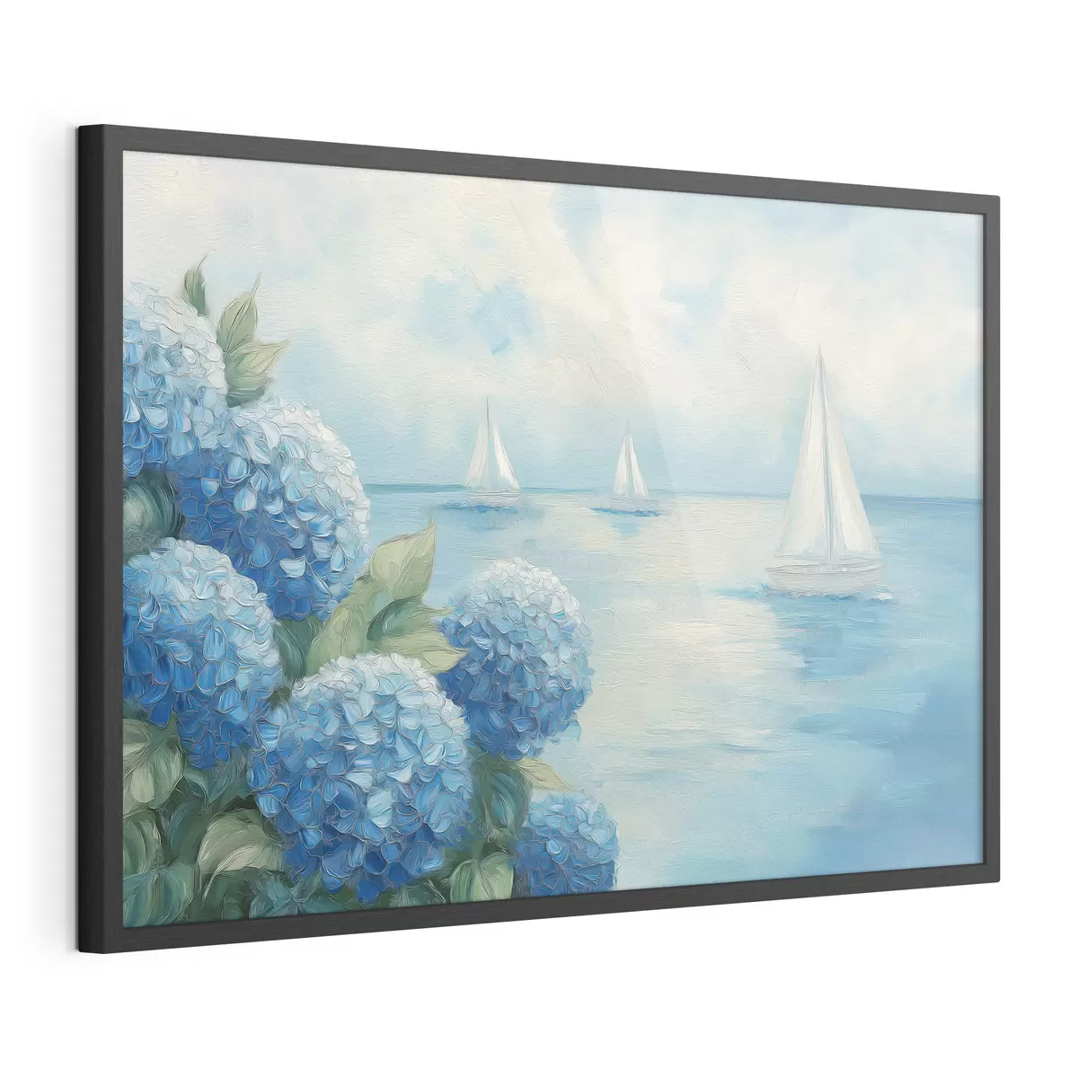 Poster Paesaggio marino con ortensie f49276