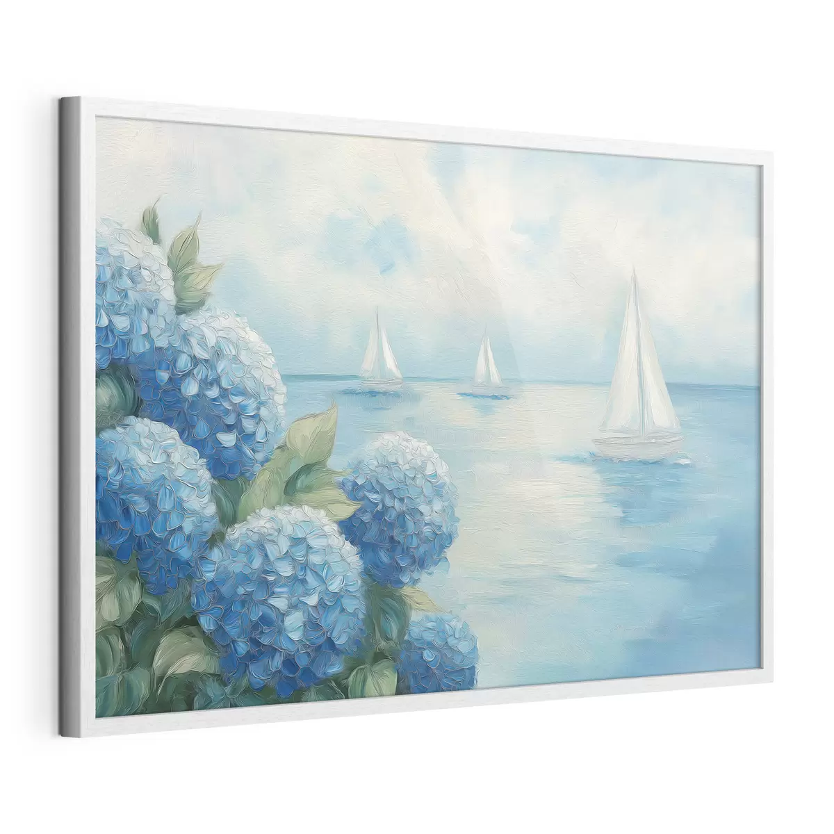Poster Paesaggio marino con ortensie f49276