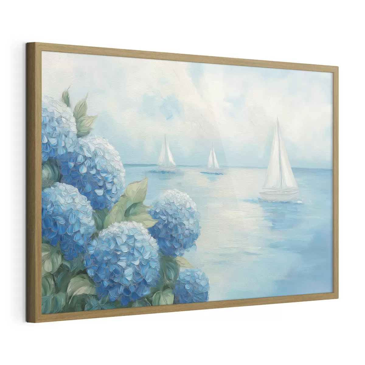 Poster Paesaggio marino con ortensie f49276