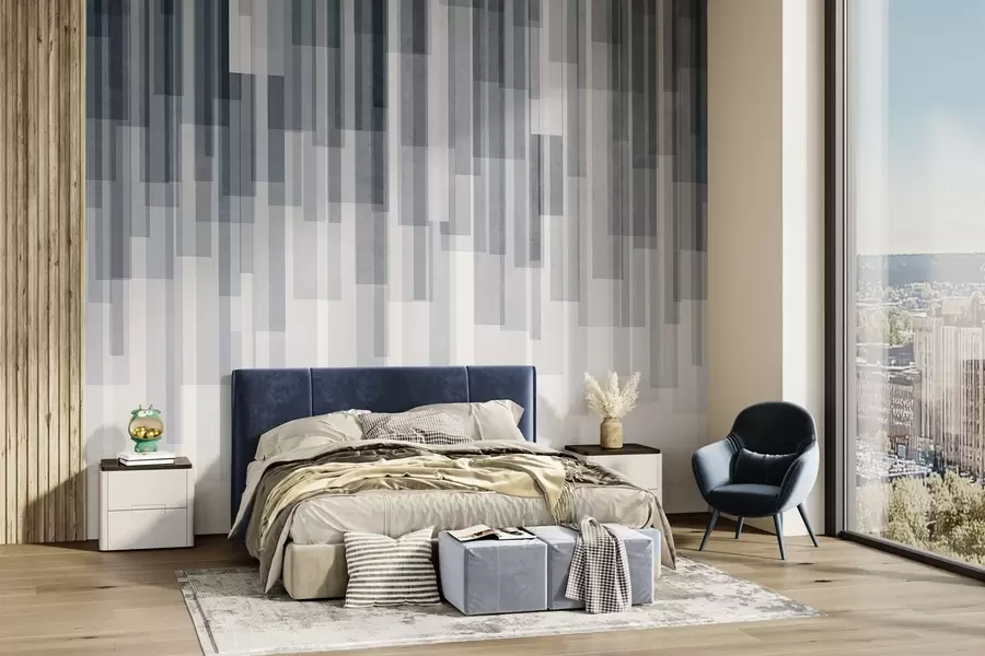 carta da parati Rettangoli verticali con texture, di diversa trasparenza e in diverse tonalità di blu; arte astratta nr. w09889v2