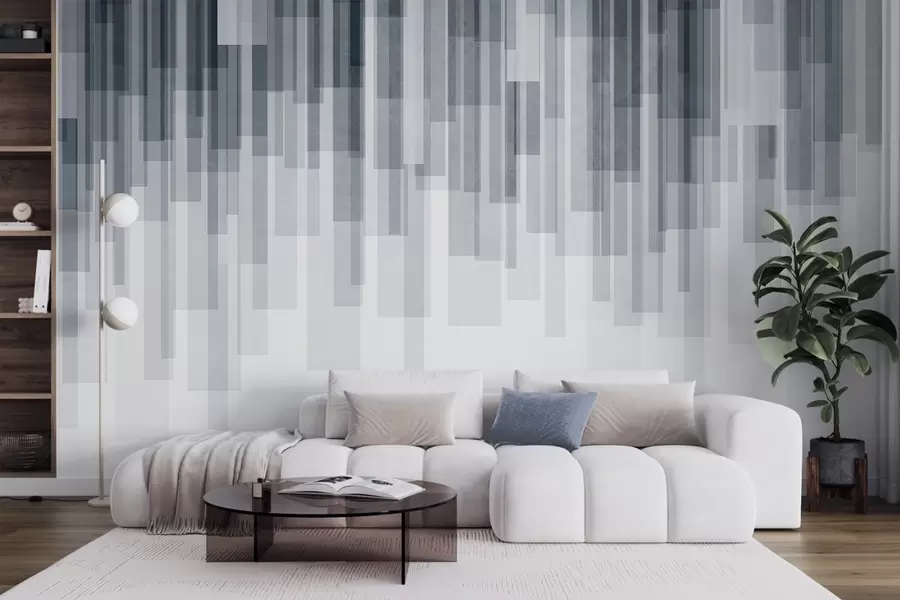 carta da parati Rettangoli verticali con texture, di diversa trasparenza e in diverse tonalità di blu; arte astratta nr. w09889v2