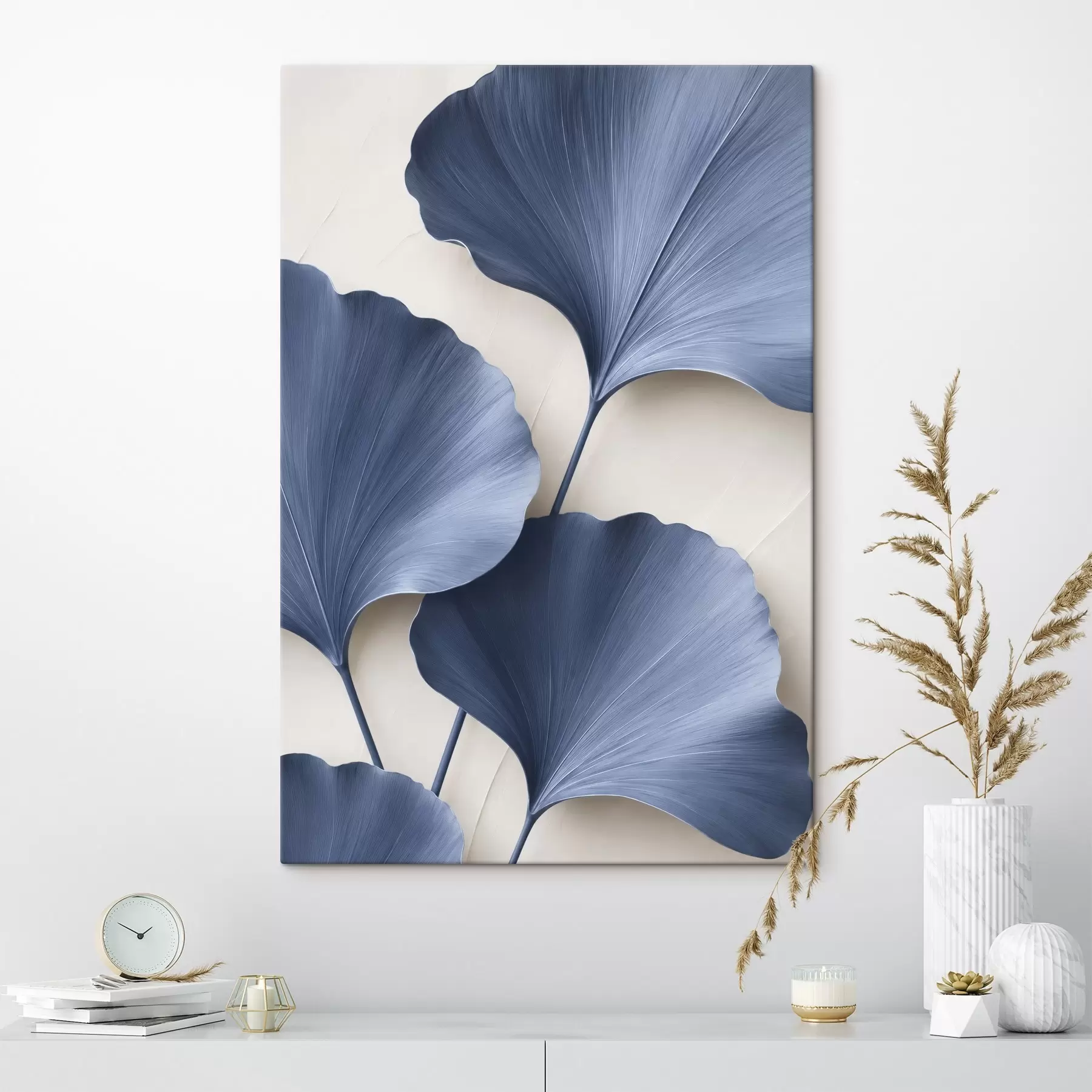 carta da parati Foglie di ginkgo su un ramo, immagine piatta con effetto di profondità e volume nr. s49297